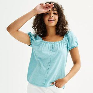 NWT Juniors' SO® Puff Sleeve Button-Up Top XS